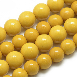 Gold Synthetic Ocean White Jade Beads Strands, Dyed, Round, Gold, 8~9mm, Hole: 1mm, about 48pcs/strand, 16.3 inch