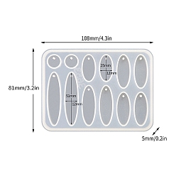 Oval Moldes de silicona para colgantes, moldes de resina, para resina uv, fabricación artesanal de resina epoxi, oval, 81x108x5 mm