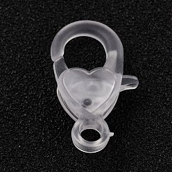Прозрачный Пластиковые застежки-клешни омара, сердце, прозрачные, 22.5x13x6.5 мм, отверстие : 3 мм
