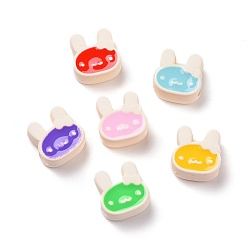 Mixed Color Rubberized Style Acrylic European Beads, with Enamel, Large Hole Beads, Rabbit, Mixed Color, 12.3x12x7mm, Hole: 4mm