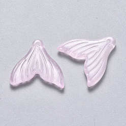 Pearl Pink Transparent Spray Painted Glass Pendants, with Glitter Powder, Fishtail Shape, Pearl Pink, 19x19.5x3.5mm, Hole: 1.2mm