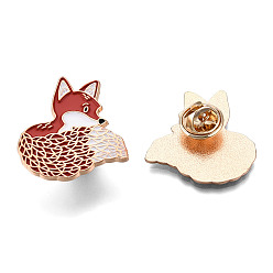 Red Fox Shape Enamel Pin, Light Gold Plated Alloy Animal Badge for Backpack Clothes, Nickel Free & Lead Free, 30x28mm, Pin: 1.2mm
