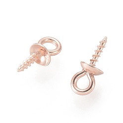 Oro Rosa 304 fianzas de clavija de clavija de tornillo de acero inoxidable, por medio perforó perlas, oro rosa, 10x4 mm, agujero: 2 mm, pin: 1 mm