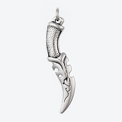 Antique Silver 304 Stainless Steel Pendants, Knife, Antique Silver, 49x12x6mm, Hole: 5mm