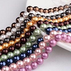 Color mezclado Grado redonda pulida una concha perla hebras de perlas, color mezclado, 8 mm, agujero: 1 mm, sobre 49 unidades / cadena, 16 pulgada