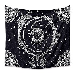 Черный Гобелен из полиэстера, Солнце и луна, психоделический настенный гобелен с художественными чакрами, украшения для дома, декор для спальни, общежития, прямоугольные, чёрные, 730x950 мм