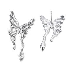 Real Platinum Plated Brass Stud Earring Findings, for Half Drilled Beads, Cadmium Free & Nickel Free & Lead Free, Butterfly, Real Platinum Plated, 31.5x18mm, Pin: 0.7mm and 1mm(for half drilled bead)