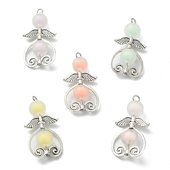 Mixed Color Frosted Acrylic Pendants, with Antique Silver Plated Alloy Findings, Angel, Mixed Color, 38~38.5x19~19.5x9~10mm, Hole: 2.5~2.8mm