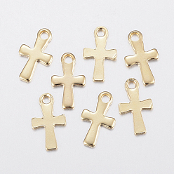 Golden 304 Stainless Steel Tiny Cross Charms, Golden, 12x7x1mm, Hole: 1.5mm