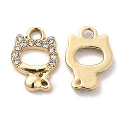 Golden UV Plating Alloy Pendants, with Crystal Rhinestone, Cat Charms, Golden, 15x10x2mm, Hole: 2mm