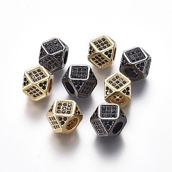 Mixed Color Brass Micro Pave Cubic Zirconia Beads, Polygon, Black, Mixed Color, 6.5~7x6.5~7x6.5~7mm, Hole: 3mm, Diagonal Length: 9mm
