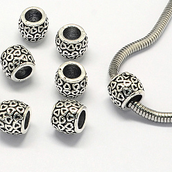Antique Silver Tibetan Style Alloy Beads, Large Hole Beads, Drum, Antique Silver, 10x8mm, Hole: 5.5mm