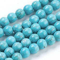Turquoise Perles synthétiques turquoise brins, ronde, turquoise, 8mm, Trou: 1mm, À propos À propos 50 perle / Chapelet