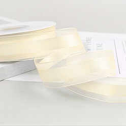 Light Yellow Polyester Organza Ribbons, Garment Accessories, Gift Wrapping Ribbon, Light Yellow, 1 inch(25mm), about 49.21 Yards(45m)/Roll