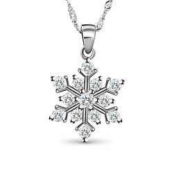 Silver SHEGRACE Glittering 925 Sterling Silver Pendant Necklace, Christmas, with Micro Pave AAA Cubic Zirconia Snowflake Pendant, Silver, 17.7 inch