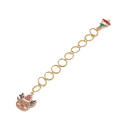 Golden Brass Round Ring Knitting Row Counter Chains, with Alloy Enamel Pendants, Christmas Tree & Reindeer, Golden, 15.3cm