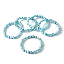 Larimar Bracelet extensible en perles rondes de larimar naturel, bijoux en pierres précieuses pour femmes, perles: 7 mm, diamètre intérieur: 2-1/8 pouce (5.5 cm)