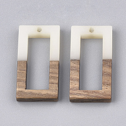 Ivoire Pendentifs en bois de résine et de noyer, rectangle, blanc crème, 27x14.5x3.5mm, Trou: 1.5mm