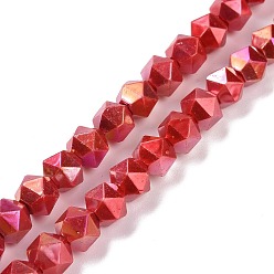 Red Glass Pearl Beads Strands, Faceted, Polygon, Red, 7.5x7.5mm, Hole: 1mm, about 49pcs/strand, 14.09 inch(35.8cm)