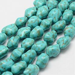 Dark Cyan Synthetic Howlite Bead Strands, Dyed, Nuggets, Dark Cyan, 12x9x8.5mm, Hole: 1mm, about 33pcs/strand, 14.7 inch