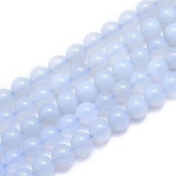 Chalcedony Natural Blue Chalcedony Beads Strands, Round, 10~10.5mm, Hole: 1mm, about 37pcs/Strand, 15.35 inch(39cm)