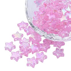 Pink Perles acryliques transparentes écologiques, étoiles, couleur ab , rose, 10x4mm, Trou: 1.5mm, environ 100 pcs / sachet 