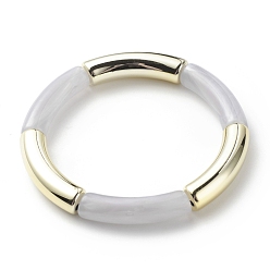 Gainsboro Acrylic Curved Tube Beaded Stretch Bracelet for Women, Gainsboro, Inner Diameter: 2-1/8 inch(5.3cm)