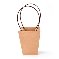 Bois Solide Sacs-cadeaux trapézoïdaux en papier kraft avec poignées en plastique, burlywood, 39.4x17x1.9 cm