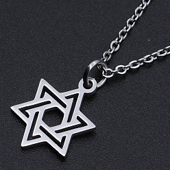 Stainless Steel Color 201 Stainless Steel Pendant Necklaces, with Cable Chains and Lobster Claw Clasps, for Jewish, Star of David, Stainless Steel Color, 15.74 inch(40cm), 1.5mm