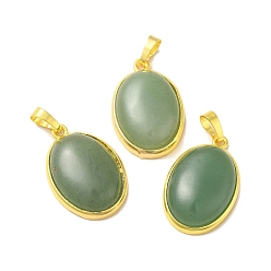 Green Aventurine Natural Green Aventurine Pendants, Oval Charms, with Rack Plating Golden Plated Brass Findings, Lead Free & Cadmium Free, 31x20x7.5~8mm, Hole: 7x5mm