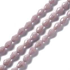 Rosy Brown Faceted Glass Beads Strands, Teardrop, Rosy Brown, 12x8~9mm, Hole: 1.2mm, about 57pcs/strand, 23.74''(60.3cm)