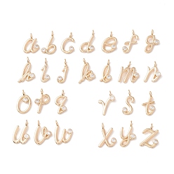 Letter A~Z Brass Micro Pave Clear Cubic Zirconia Charms, Cadmium Free & Lead Free, Real 14K Gold Plated, Letter, Letter A~Z, 11x8x1.8mm, Hole: 1.8mm, 26pcs/set