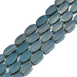 Steel Blue Painted Transparent Glass Beads Strands, Oval, Steel Blue, 10x6x3mm, Hole: 1mm, about 54~60Pcs/strand, 20.47~23.62''(52~60cm)