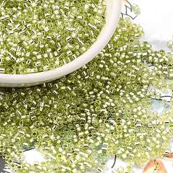 Jaune Vert Perles de rocaille en verre, Argenté, cylindre, jaune vert, 2x1.5mm, Trou: 1.4mm, environ 50398 pcs / livre