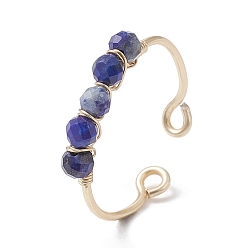 Lapis Lazuli Copper Wire Wrapped Natural Lapis Lazuli Open Ring, Cuff Finger Ring for Women, US Size 9(18.9mm), 1~3mm