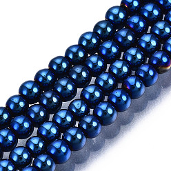 Синий Стеклянные бусины с гальваническим покрытием , круглые, синие, 3 мм, отверстие : 0.5 мм, около 295~297 шт / нитка, 26.77'' (68 см)