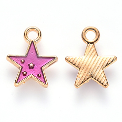 Orchid Alloy Enamel Charms, Star, Light Gold, Orchid, 12x10x2mm, Hole: 1.6mm