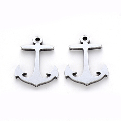 Stainless Steel Color 201 Stainless Steel Pendants, Laser Cut, Anchor, Stainless Steel Color, 17x13x1mm, Hole: 1.2mm