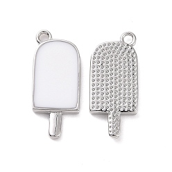 White Ion Plating(IP) Brass Enamel Pendants, Ice-Lolly, Real Platinum Plated, White, 20x9x2mm, Hole: 1.5mm