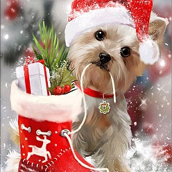 Sock Kit de peinture au diamant rectangle sur le thème de Noël bricolage, y compris le sac de strass en résine, stylo collant diamant, plaque de plateau et pâte à modeler, chien, 400x300mm