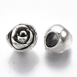 Antique Silver Tibetan Style Alloy European Beads, Large Hole Beads, Cadmium Free & Lead Free, Rose Flower, Antique Silver, 10x11x10.5mm, Hole: 5mm, about 330pcs/1000g