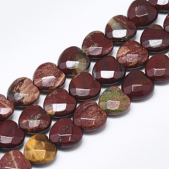 Red Rainbow Jasper Natural Red Rainbow Jasper Beads Strands, Faceted, Heart, 10x10x5mm, Hole: 1.2mm, about 20pcs/strand, 7.4 inch