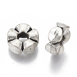 Antique Silver Tibetan Style Alloy European Beads, Large Hole Beads, Cadmium Free & Lead Free, 5-Petal Fowler, Antique Silver, 12x5mm, Hole: 4mm, about 450pcs/1000g