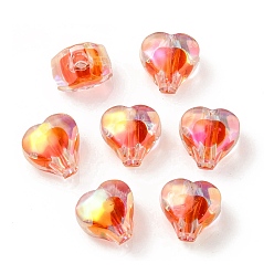 Roja Cuentas de acrílico iridiscente arcoíris chapadas en uv, cuenta de dos tonos en cuenta, corazón, rojo, 11x11.5x8 mm, agujero: 3 mm