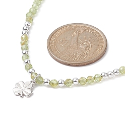 Platine Collier pendentif trèfle en laiton, collier de perles de péridot naturel et d'hématite synthétique, platine, 16.50 pouce (41.9 cm)