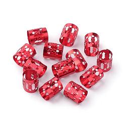 Rouge Dreadlocks en aluminium perles décoration de cheveux, poignets de cheveux, rouge, 9x8mm, Trou: 7mm