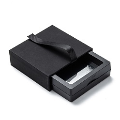 Negro Soportes de exhibición de la joyería de la suspensión de la película delgada transparente del pe cuadrado, con cinta de poliéster y caja exterior de papel, para anillo, collar, pulsera, pendiente, almacenamiento, negro, 7x7x2 cm