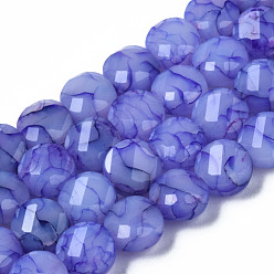 Medium Slate Blue Opaque Baking Painted Crackle Glass Beads Strands, Flat Round, Faceted, Medium Slate Blue, 8x5mm, Hole: 1.2mm, about 51pcs/strand, 15.47 inch~5.67 inch(39.3cm~39.8cm)