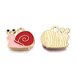 Red Eco-Friendly Zinc Alloy Charms, with Enamel, Cadmium Free & Nickel Free & Lead Free, Snail, Light Gold, Red, 12x14x2mm, Hole: 1.6mm