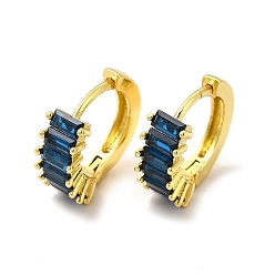 Prussian Blue Brass Cubic Zirconia Hoop Earrings for Women, Real 18K Gold Plated, Lead Free & Cadmium Free, Prussian Blue, 15x5.5x14.5mm, Pin: 1mm